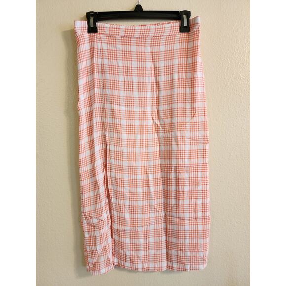Stitch & Pine White and Orange Light Spring Midi Skirt  with Slit Size M - Picture 1 of 6